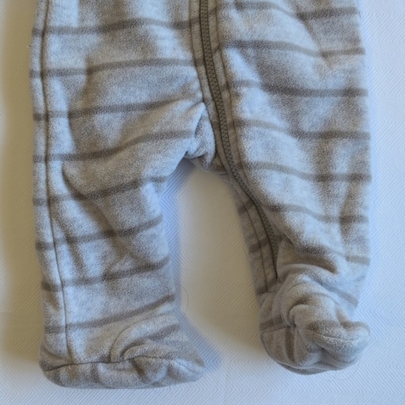 carter's newborn gray striped fleece zipper closure bunting suit baby boy - Picture 4 of 9